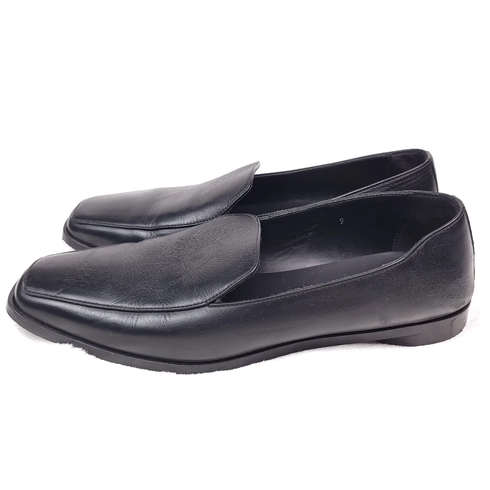 Everlane The 90's Black Leather Square Toe Round Heel Flats Loafers 9